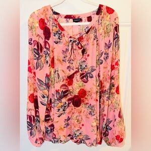Torrid Pink Floral Blouse with Tie-Neck